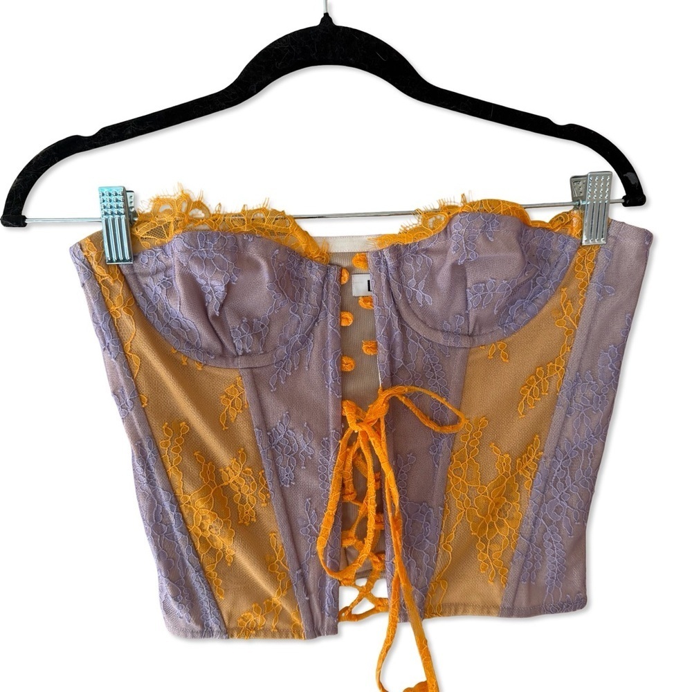Loba carmen Corset Top pants set lilac Orange flares lace outfit 2 pc Revolve S - Picture 6 of 16